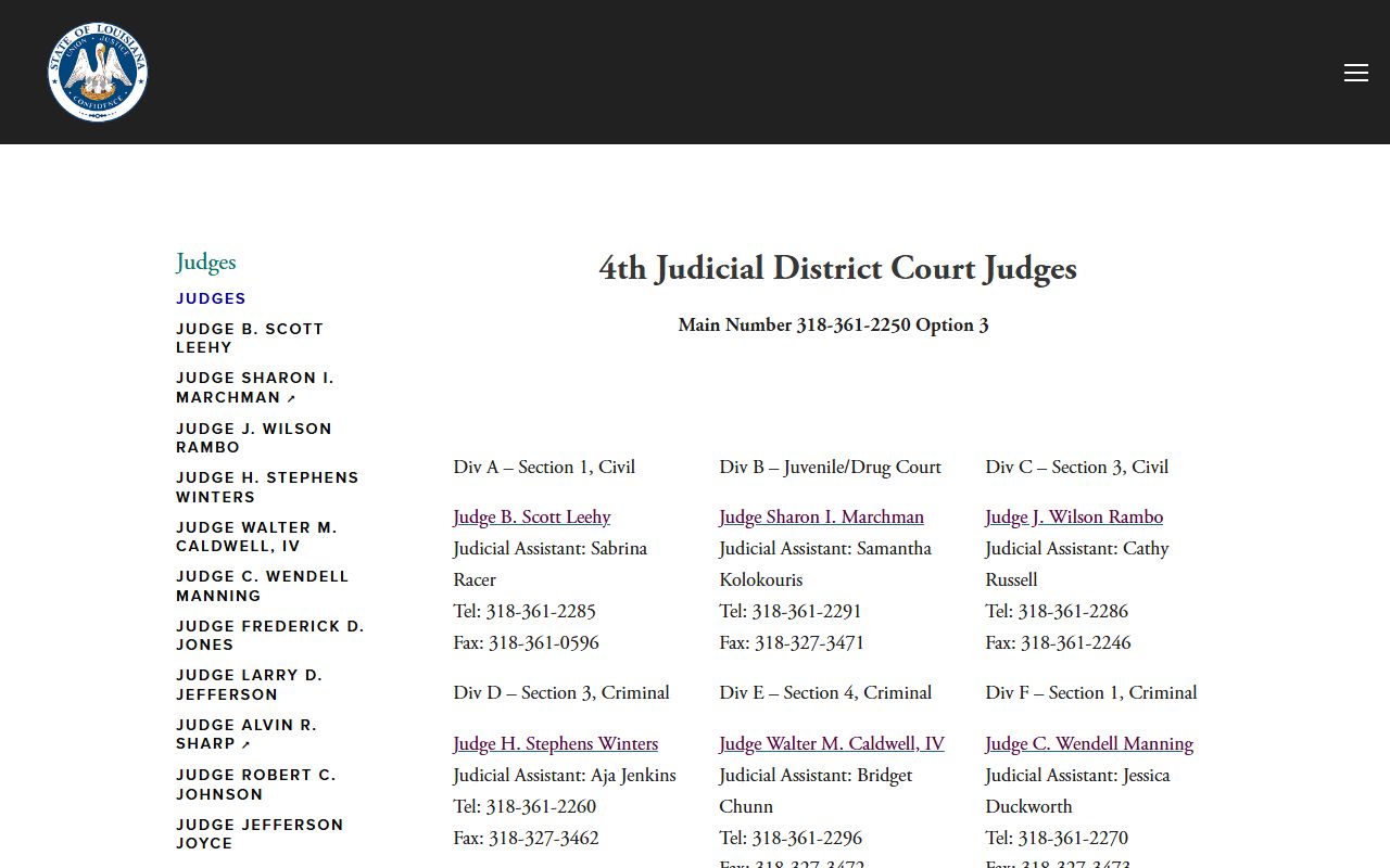 Morehouse Parish court dockets 4th JDC judges and divisions