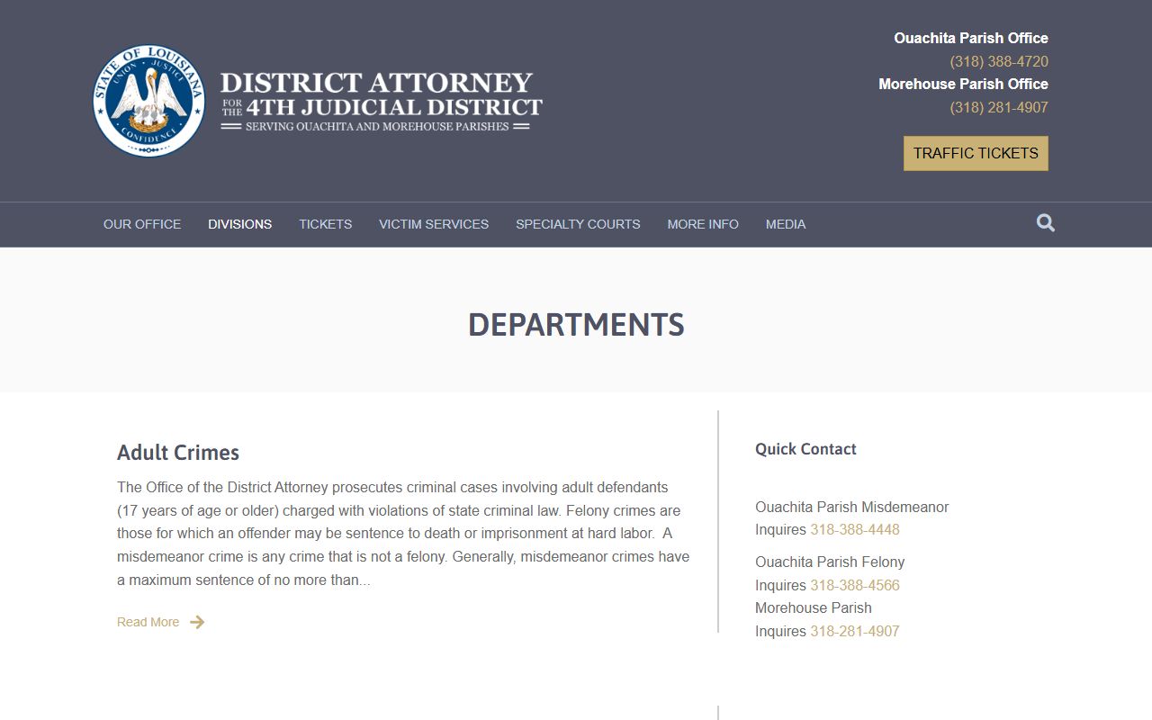 Morehouse Parish criminal court records DA criminal divisions