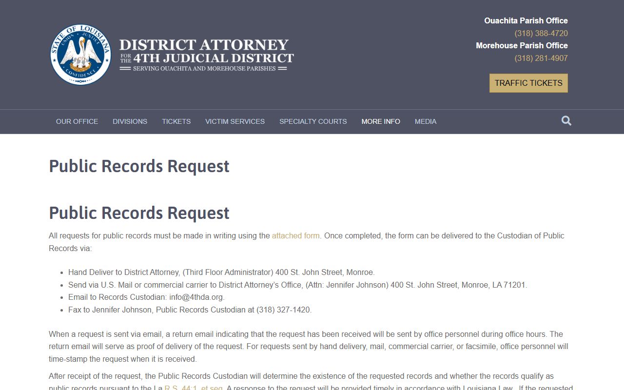 Morehouse Parish criminal court records DA public records request