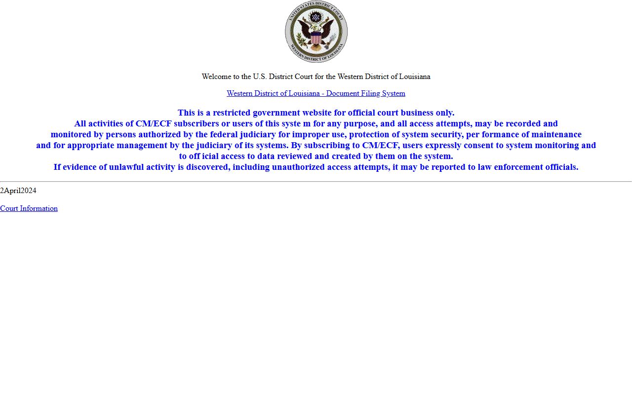Morehouse Parish District Court CM ECF federal docket access