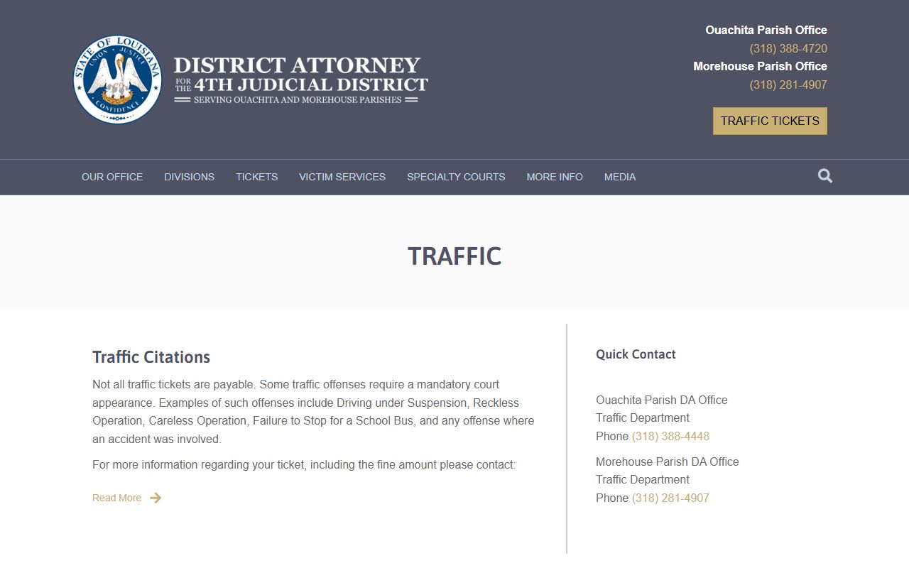 Morehouse Parish court records DA traffic citation guidance
