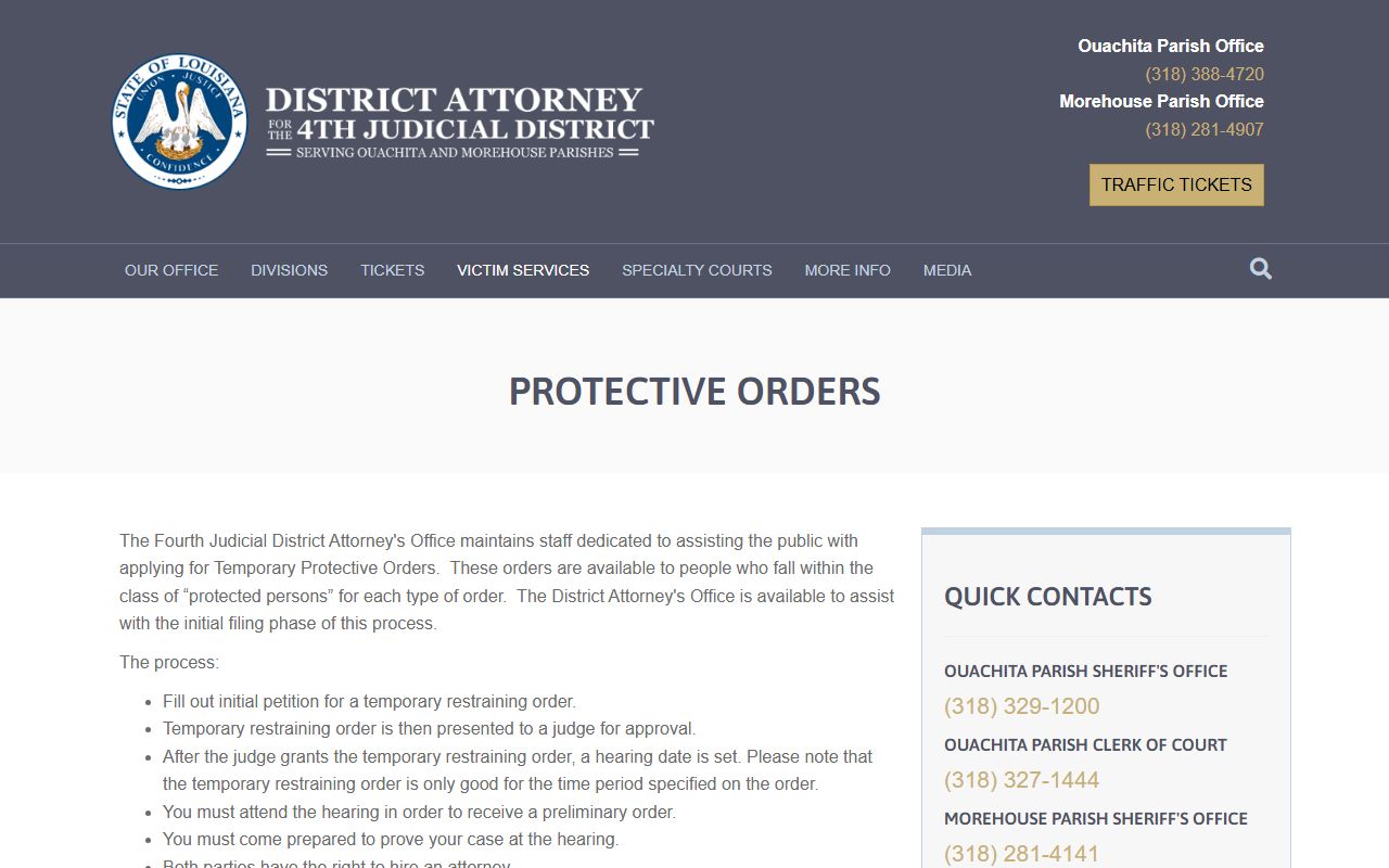 Morehouse Parish warrant records protective order guidance